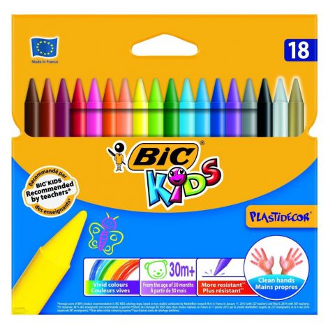 Kredki świecowe Bic Kids Plastidecor, 18 kolorów